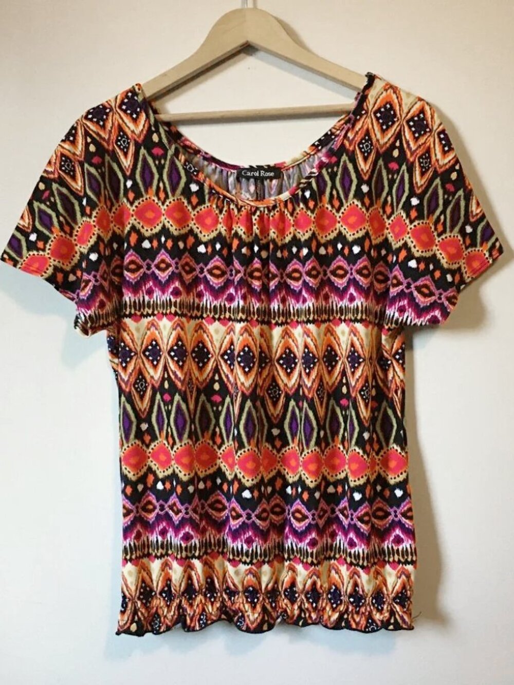 Carol Rose Tribal Fiesta Colourful Flutter Sleeve Ruffle Hem Top